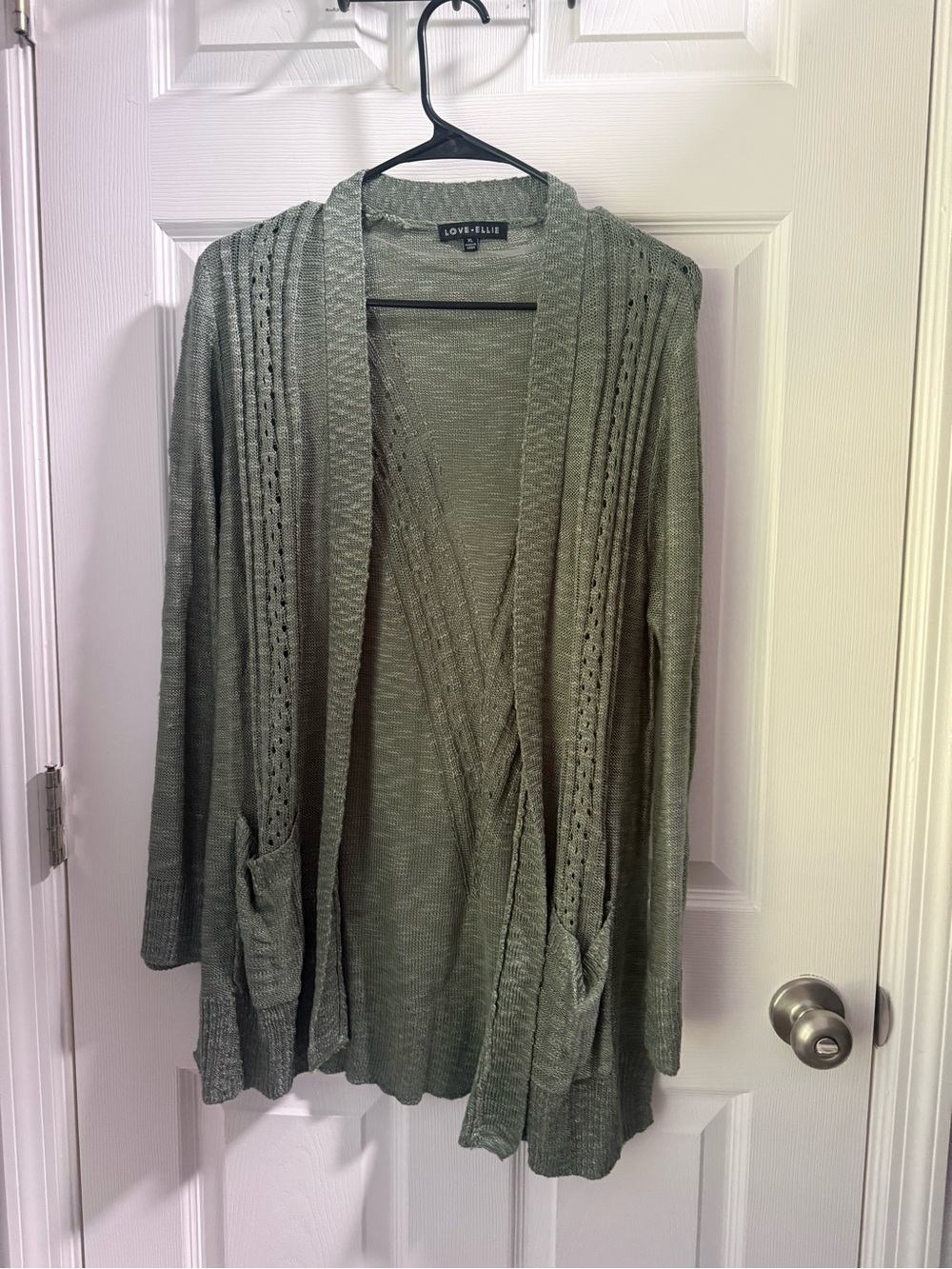 Love Ellie Olive Open-Front Knit Cardigan with Pockets